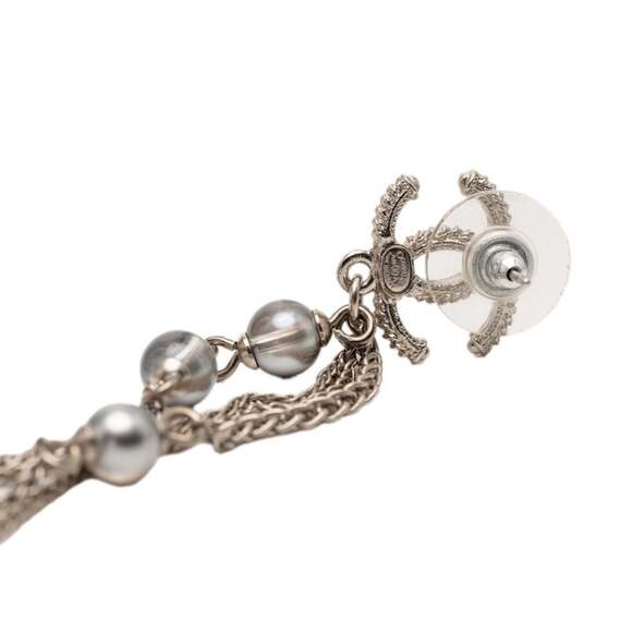 CHANEL Silver Pearl Logo Earrings - Picture 3 of 4
